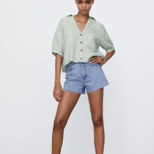 Zara High Rise Rigid Jean Shorts